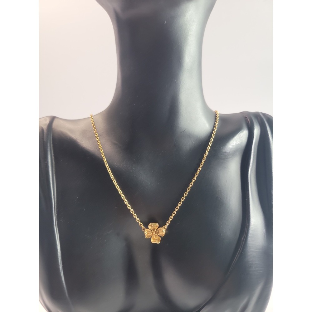 Gold Tone Flower Pendant Necklace Floral Blossom Dainty Minimalist Jewelry
